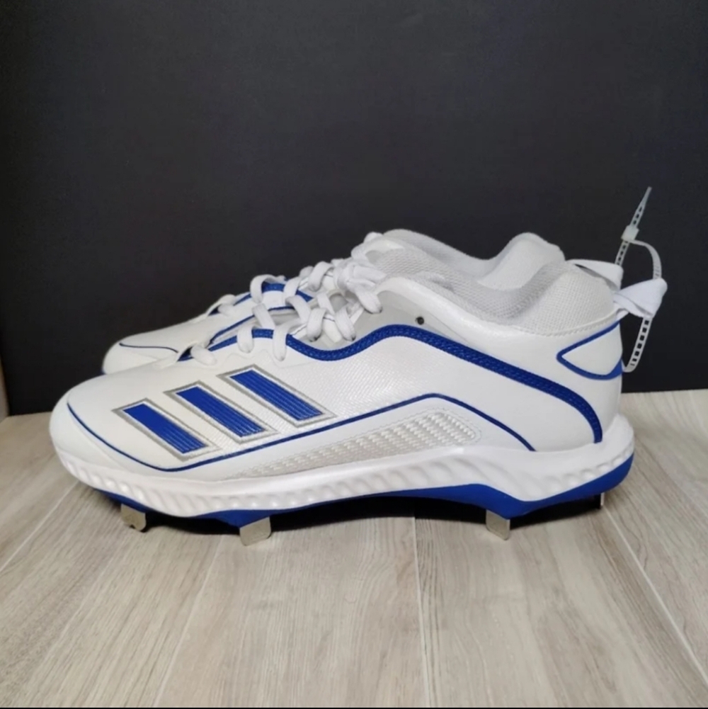Adidas White And Blue Athletic Sports Cleats Shoes